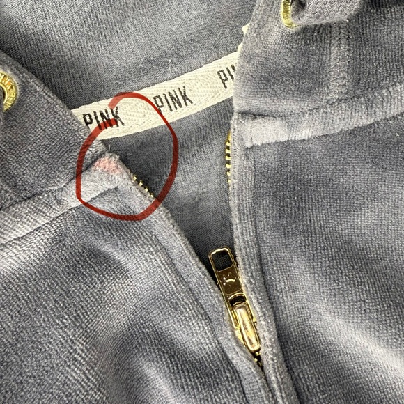 PINK Victoria’s Secret Gray Gold Sequin Bling Zip Up Velour Hoodie Size Small - Picture 6 of 13